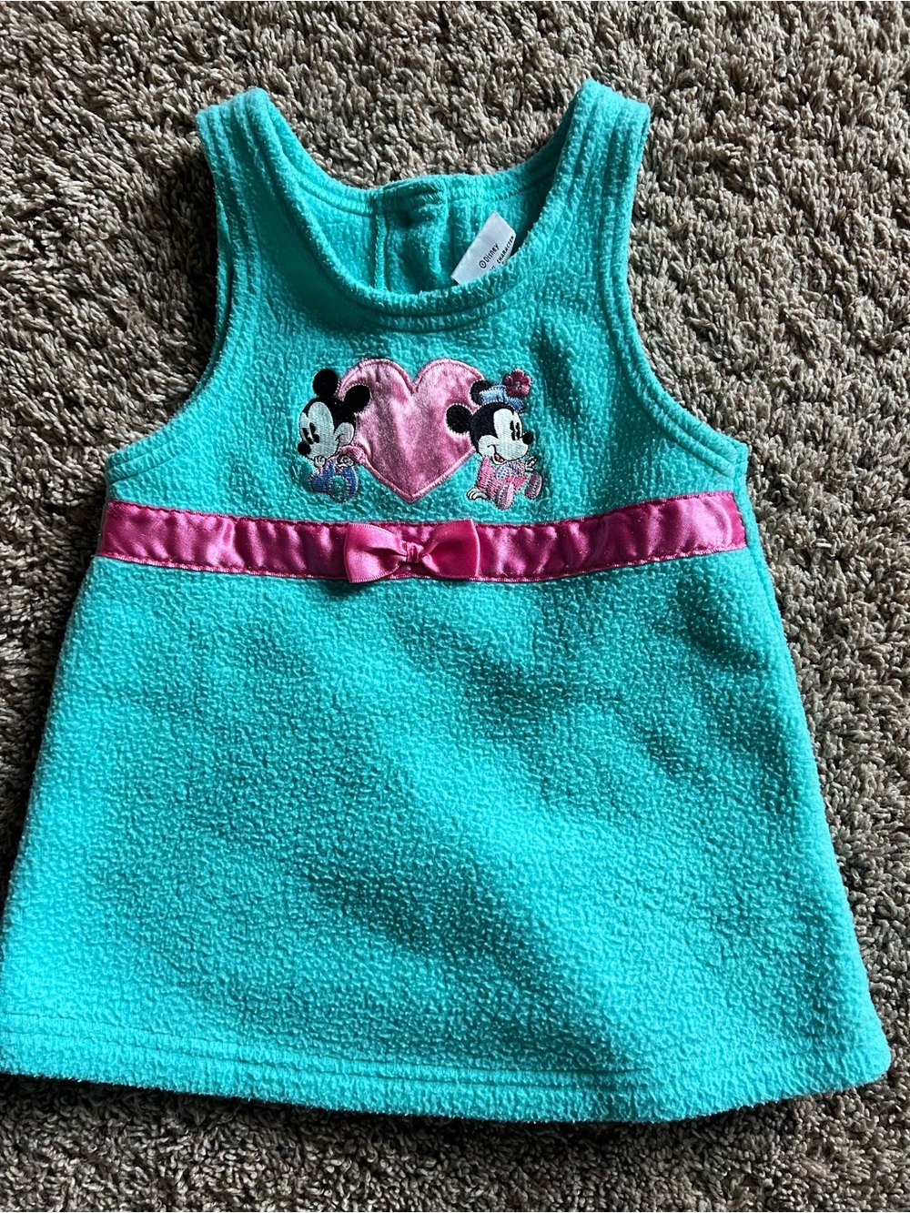 Disney Minnie & Mickey Aqua Pink Bow Tank Dress Baby Girl 12 Months Vintage